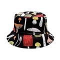 Zwarte vissershoed met kleurrijke paddenstoelenprint voor heren en dames zonbescherming - M (56-58cm) / Zwarte Paddestoel