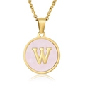 Collier en émail rose avec lettre W dorée et chaîne à maillons plaquée or chic - Lettre W