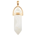 Hexagonal white quartz pendant with rose gold finish on a minimal crystal necklace - Gold O-Chain / Natural Agate