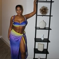 Ensemble d'été dégradé deux pièces avec crop top et jupe longue nouée à fente latérale - Bleu clair