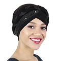 Elegant black turban hat for women with braided sequin detail and comfortable fit - Black