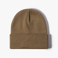 Classic knitted beanie hat in rich caramel brown with wide folded cuff for winter warmth - Dark Khaki