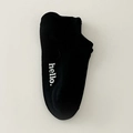 Black cotton short socks with white hello embroidery on side for women - One Size / Black