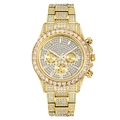 Luxury gold iced-out men watch featuring full diamond encrusting and multifunction dials - Gold White