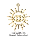 Golden stainless steel sun pendant with eye design, sized 22x25.5mm for necklace making - Gold Radiant Eye