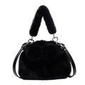 Chic black faux fur bucket bag with plush texture and silver heart metal hardware - Black