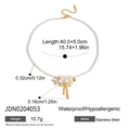 Detail view of golden pearl bow necklace with dimensions and stainless steel specs - Bowknot Pearl Pendant Style (JDN0204053)