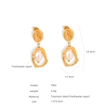 Golden titanium steel earrings featuring irregular lava design and freshwater pearl - F902 Hollow Gold Earrings