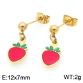 Red and green enamel strawberry stud earrings in golden finish, size 12x7mm - Gold Strawberry Stud Earrings 12x7mm (KE119437-Z)
