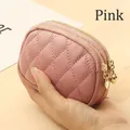 Pink quilted leather mini wallet with double zipper and gold heart-shaped charm - Double Zipper Quilted / Pink
