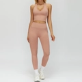 Ensemble de yoga rose sans couture avec brassière à col en V et legging à taille haute - S / Haut Et Bas / Ensemble deux pièces (Soutien-gorge + Pantalon) / Rose Rétro
