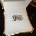 Elegant silver layered ring with white pearls and sparkling pavé zircon stones - Silver Crossover Pearl (20#)