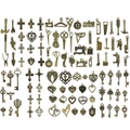 60-piece bronze alloy DIY jewelry charms including heart, cross, and sewing machine tools - 100 Style Set (SN1028) / 100pcs Pack / Antique Bronze