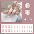 Uñas postizas de purpurina rosa claro en set de 24 piezas de varios tamaños para mujer - A3312 [Estilo con Pegamento]