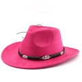 Dettaglio del cappello da cowboy fucsia con fibbia a foglia metallica su nastro nero - M (56-58cm) / Rosa Rosso