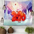 Festive Christmas wall tapestry featuring Santa Claus and Merry Christmas text in purple hues - 150x130cm / 2020 Festive Style