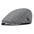 Béret gris à carreaux style britannique avec boucle en métal et tissu texturé durable - Réglable / Gris