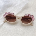 Gafas de sol ovaladas blanco crema para niños con purpurina y lentes marrones - Blanco Roto
