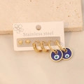 Set mit 3 Paar Edelstahl-Ohrringen mit bösem Blick und goldenen Kugelsteckern - 3 Paar Blauer Böser Blick Stecker Creolen Set (4#)