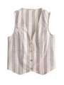 Close-up of grey and beige striped linen vest featuring V-neck and button details - S / Grey Striped Top