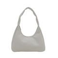White woven PU leather underarm tote bag with crescent shape and top zipper closure - White