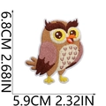 Detailed size view of cartoon owl embroidery patch measuring 6.8cm in height and 5.9cm in width - Owl Style