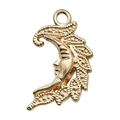 Goldener Mondgesicht-Anhänger mit Blatt-Feder-Akzenten und Ring für Schmuckherstellung - Gesicht Mond
