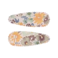 Lot de deux barrettes BB à imprimé floral crème avec bords festonnés pour filles - Barrette Festonnée (Lot de 2) / Crème-Fleurs Jaune Violet
