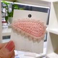 Pink handmade crochet leaf-shaped hair clip on white display card with lace edge - 3# Gear Water Drop Pink