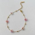 Bracciale in acciaio al titanio dorato con fiori di perline rosa e viola per donna - Cavigliera da 21+4cm Rosa