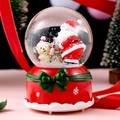 Festive Christmas music box crystal ball with Santa Claus and red snowflake base - Christmas Bear (2021-3) / 8cm Music + Light