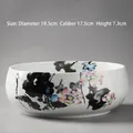 White ceramic lotus flower hydroponic pot with painted pink petals, 19.5cm diameter - White Porcelain-Lotus Wind