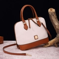 Fashionable white and brown patchwork crossbody bag with litchi texture PU leather - Nude