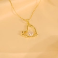 Elegante collar de corazón de acero inoxidable dorado con cristal de circón blanco - Dorado
