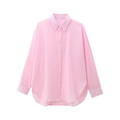 Classic pink long sleeve button-up shirt in cotton with a stylish curved hemline - XS / Pink