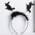 Detailed view of Halloween witch headband with black feathers and sparkling glitter finish - Black Feather Witch