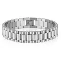 Close-up of polished stainless steel men's bracelet with classic presidential link design - 15mm Width / Steel