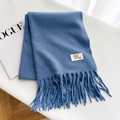 Solid navy blue knitted wool scarf with long tassels and minimalist brand label - 22# Denim Blue / Over 175cm