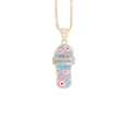 Golden flip-flop pendant necklace with blue enamel and pink evil eye patterns - Blue