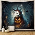 Detail of Halloween tapestry with glowing pumpkins, bats and dark castle on wall - Dark Castle Jack-o'-Lantern (GT230279)