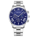 Classic silver stainless steel men's watch with blue sunray dial and chronograph features - Blue Dial Silver Hands Silver Band (Fork End)