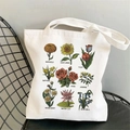 White canvas tote bag featuring nine distinct floral botanical illustrations and labels - STD704-F Nine Grid Floral