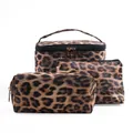 Three-piece set of leopard print makeup bags including vanity case and zipper pouches - Leopard Print 3-Piece Set