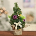Mini 20cm desktop Christmas tree with purple ornaments and a rustic burlap base - Burlap Mini Tree - Purple