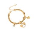 Golden woven bracelet with butterfly charms and round diamond pendant for women - 60# Butterfly Bracelet