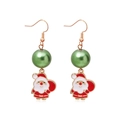 Festive Christmas Santa Claus drop earrings with green beads and gold alloy hooks - Santa Claus Figure Charm