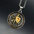 Retro stainless steel pendant necklace with golden knight and Ephesians 6:13-17 scripture - Knight Pendant Only (Without Chain) / Gold & Silver
