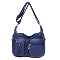Borsa a tracolla blu scuro in pelle lavata con tasche multiple e finiture in argento - Blu