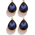 Set of teardrop-shaped dark blue crystal pendants with golden alloy frames and hanging loops - Teardrop / Dark Blue