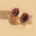 Orecchini ovali placcati oro 14K con gemme di cristallo sfaccettate color viola scuro - Caffè (Base Oro)